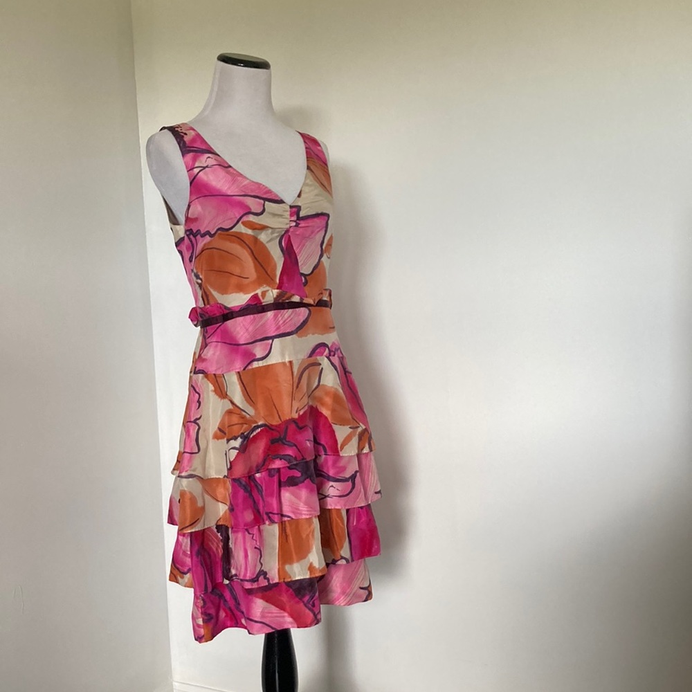 Anthropologie Moulinette Soeurs Watercolor Print Silk Dress, Size 4